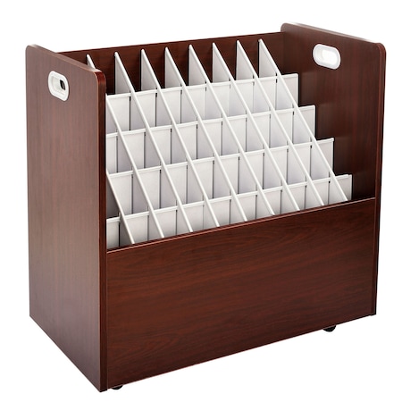 Adiroffice 50-Compartment Mobile Wood Roll File Storage Organizer in Mahogany ADI626-MA-MK